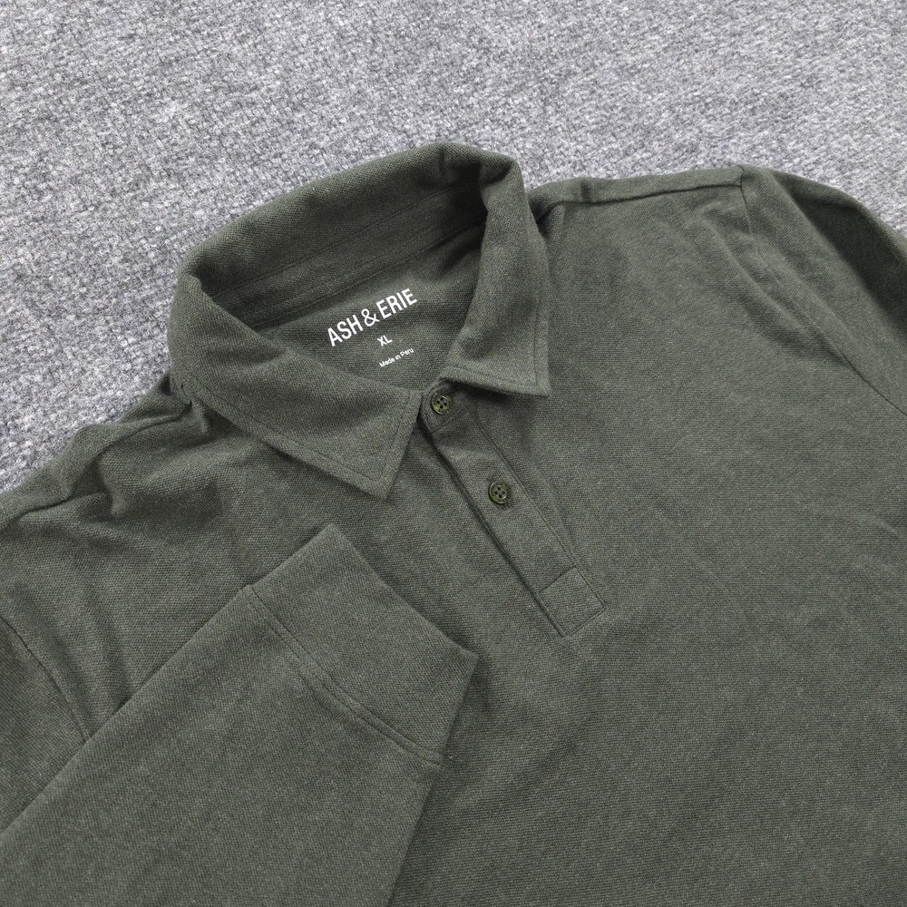 Ash & Erie Polo Shirt Mens XL Green Pima Cotton Long Sleeve Stretch Casual